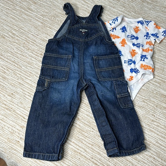 18m Osh Kosh Jean denim overalls and hoodie with Joe onsie blue and orange - Picture 10 of 16